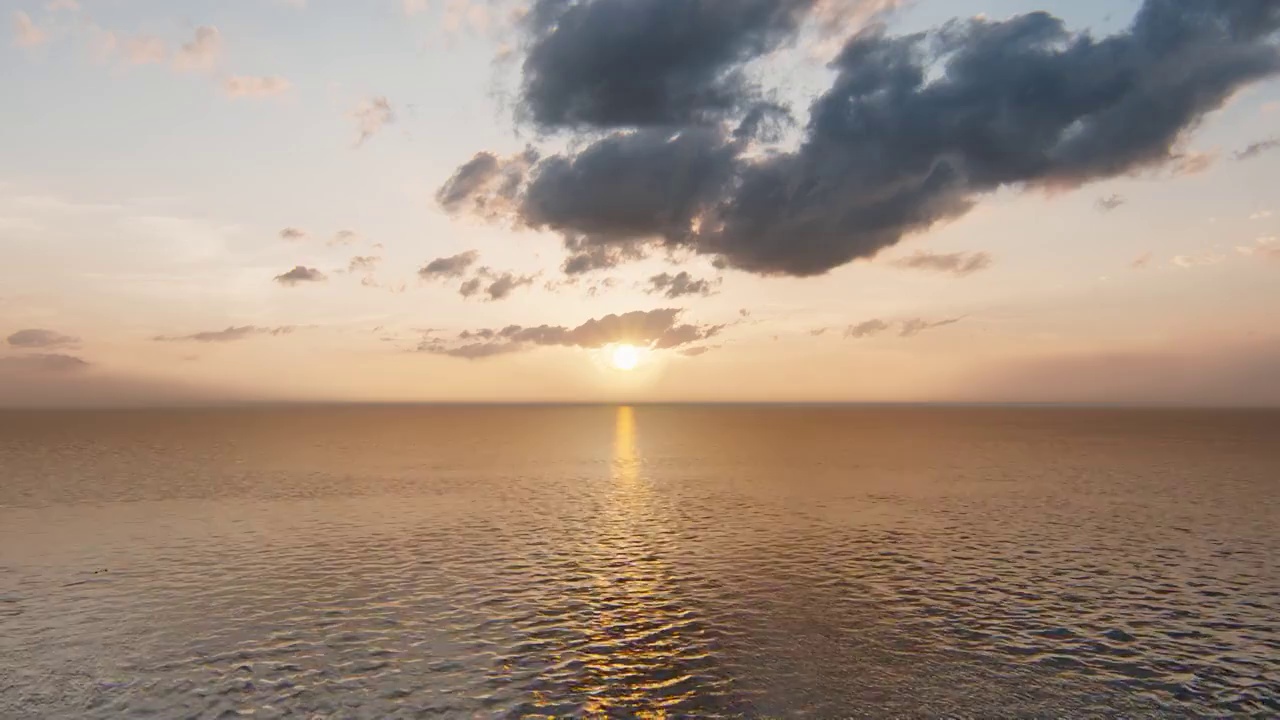 戏剧性的海上日出。燃烧的天空和闪耀的金色海浪。日落海4 k。红色的天空，黄色的太阳和惊人的海洋。夏日夕阳海景。大西洋海滩日落。3 d渲染。视频素材