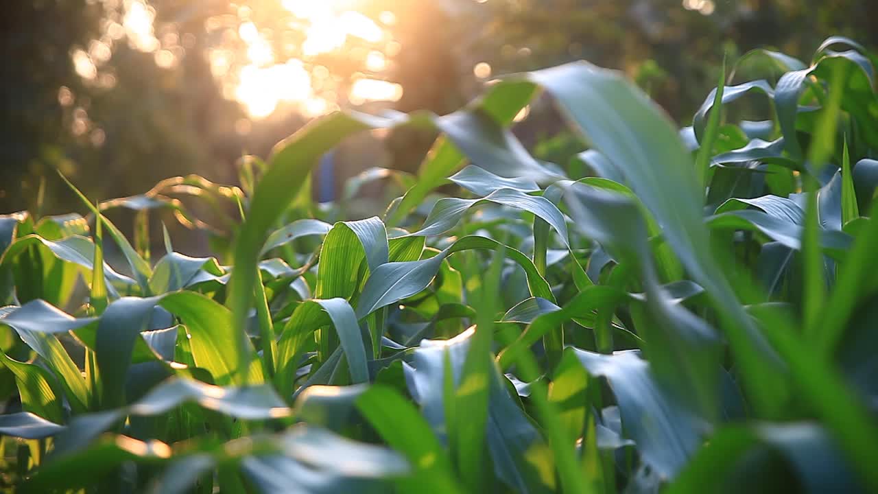 夕阳下的玉米地农场。视频素材