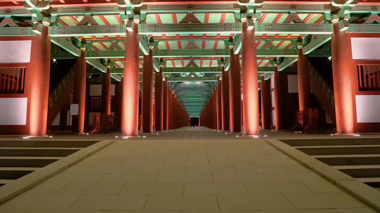 韩国庆州市Woljeonggyo大桥夜景。视频素材