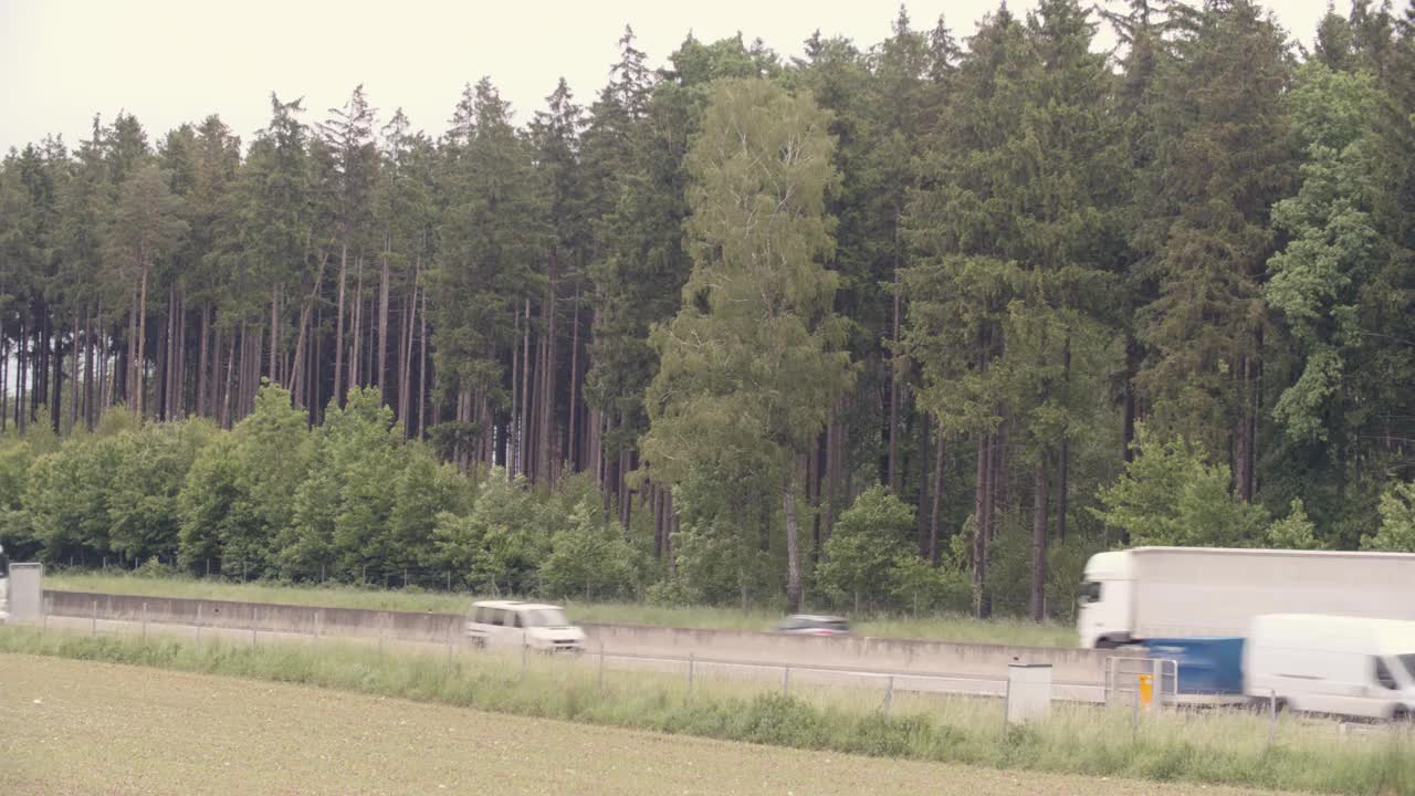 以交通和森林为背景的公路视频素材