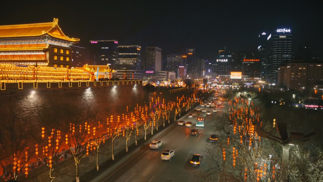 中国西安春节期间的街景。视频素材