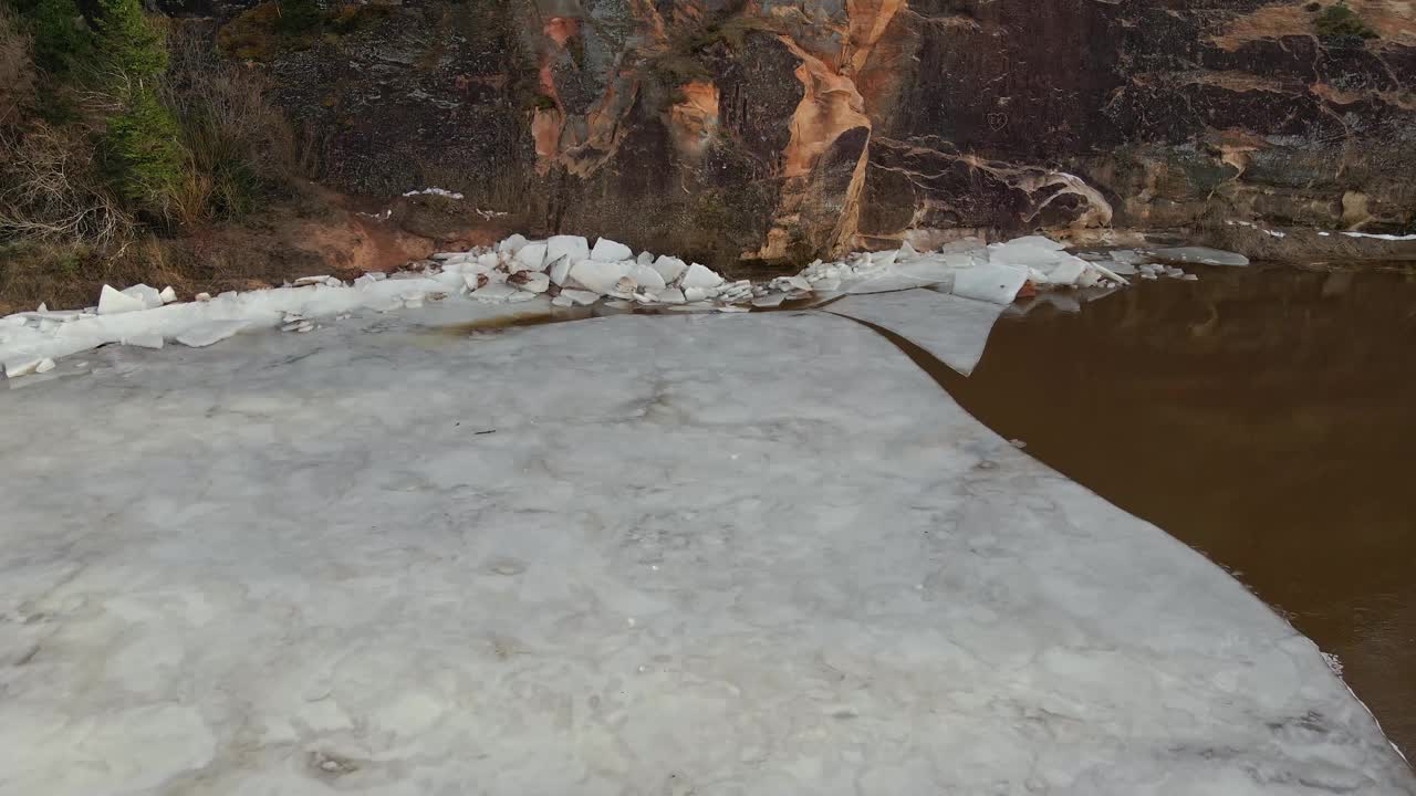 在美丽的沙崖附近的高加河融化的雪和冰视频素材