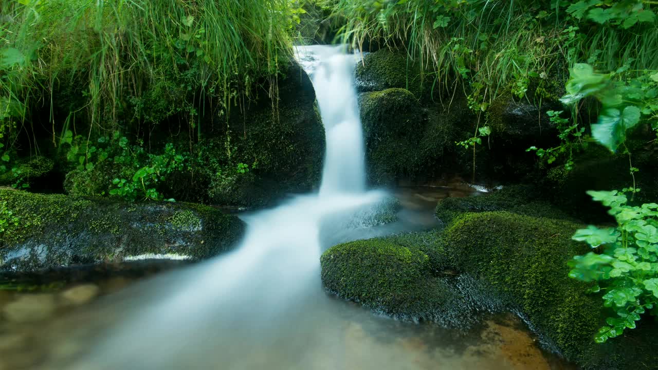 喀尔巴阡山中美丽的小溪。Cinemagraph。长时间的曝光。视频素材