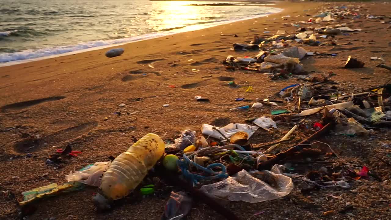 海滩上的垃圾污染视频素材