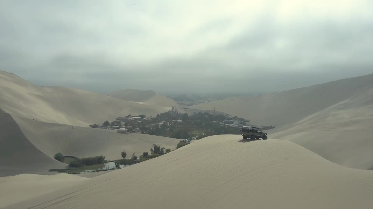 绿洲小镇和沙漠山脉视频素材