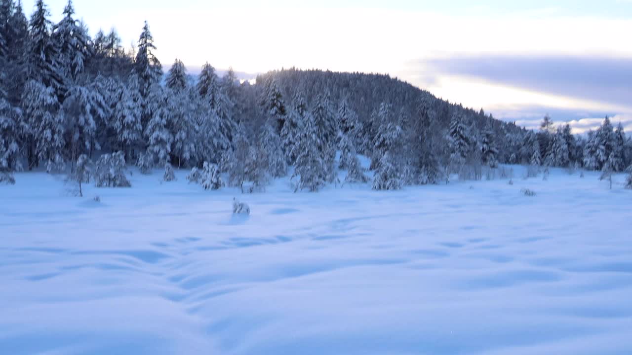 雪中的浪漫日落视频素材