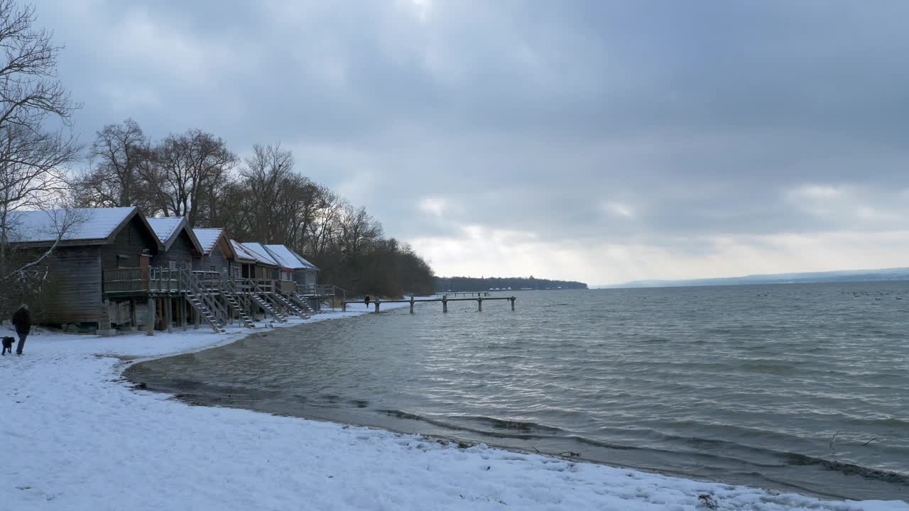 冬天在Ammersee，斯特根，巴伐利亚，德国，欧洲视频素材