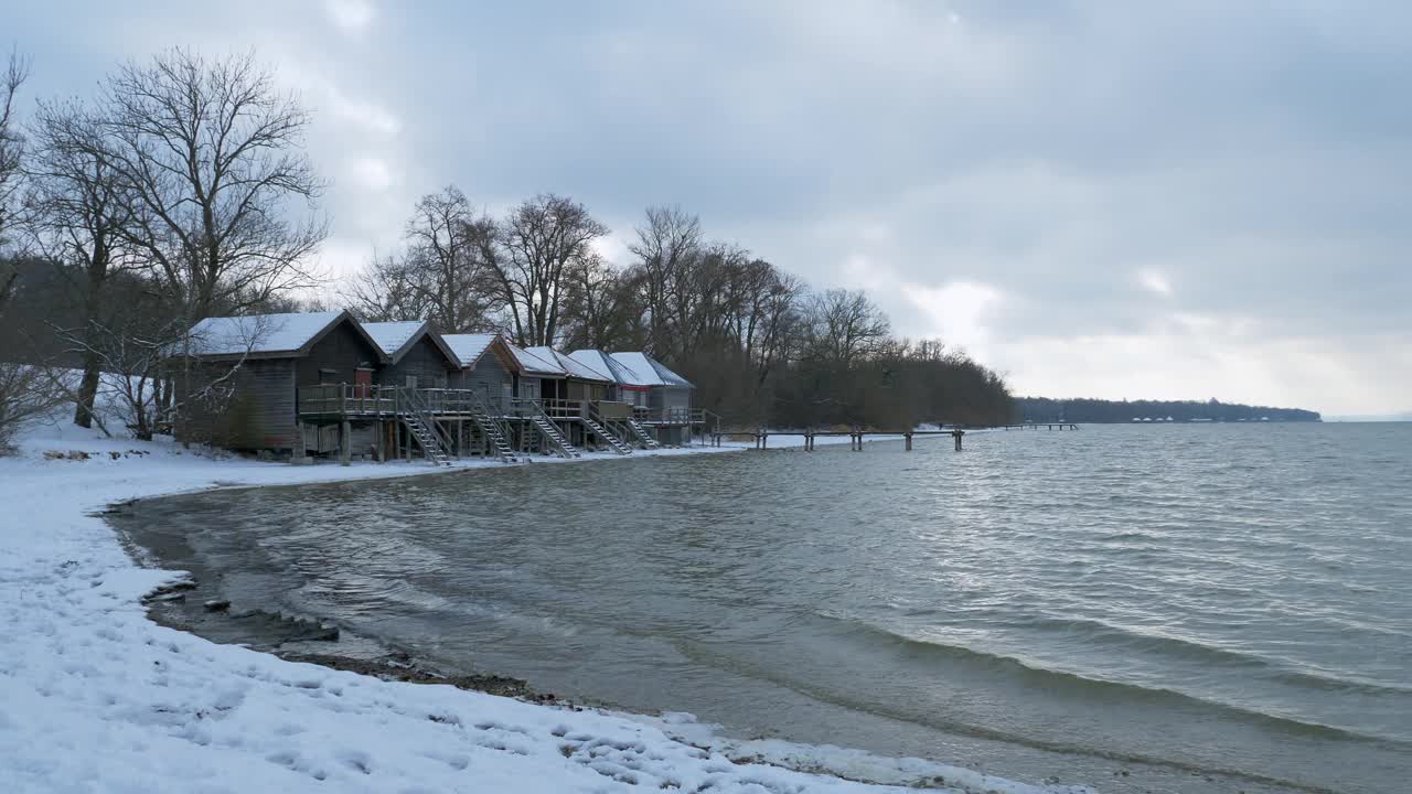 冬天在Ammersee，斯特根，巴伐利亚，德国，欧洲视频素材