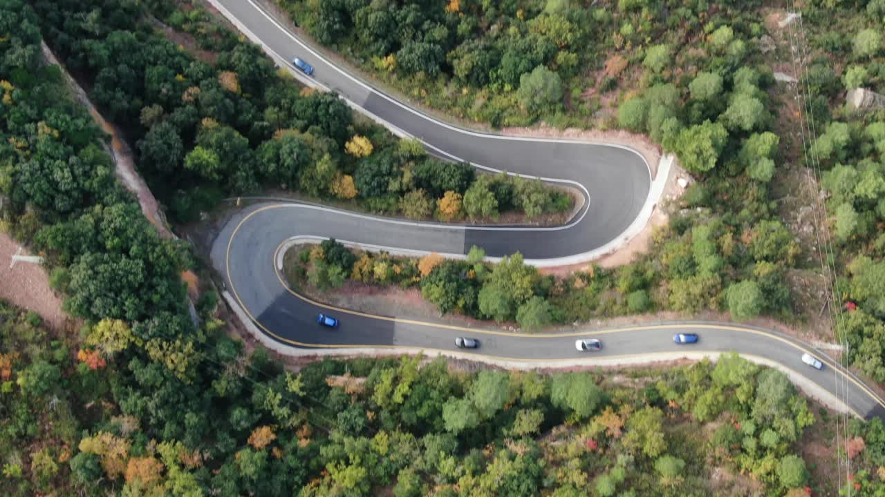 天顶视图的道路与转弯鸟瞰图视频下载