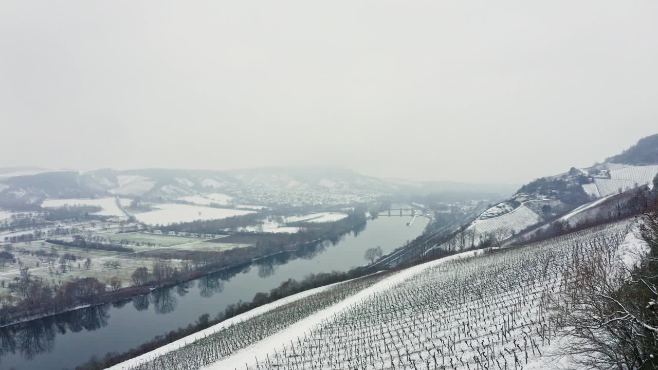 鸟瞰图的葡萄园Mainfranken地区，Würzburg，德国。山上的葡萄园被视频素材