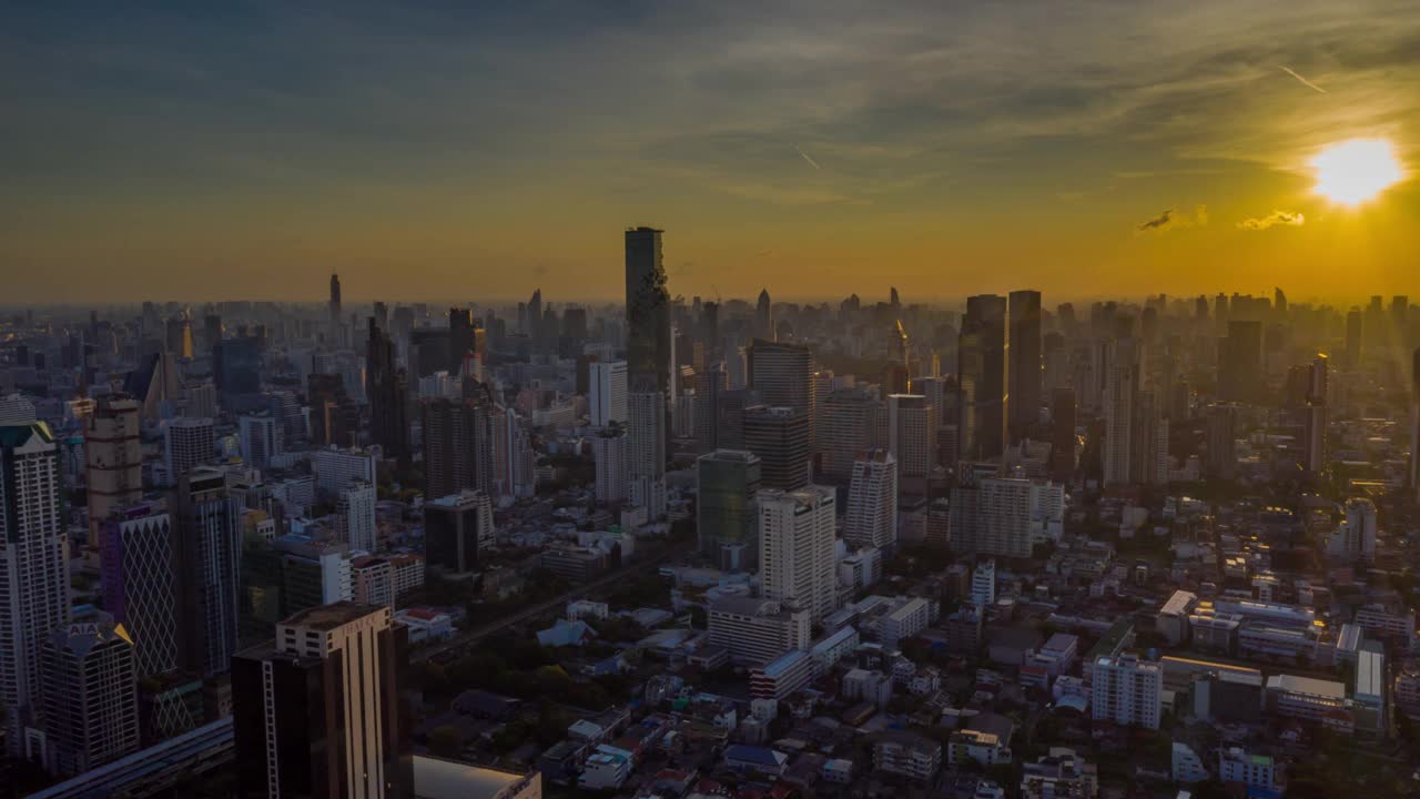 泰国曼谷城市日出时的超光速鸟瞰图视频下载