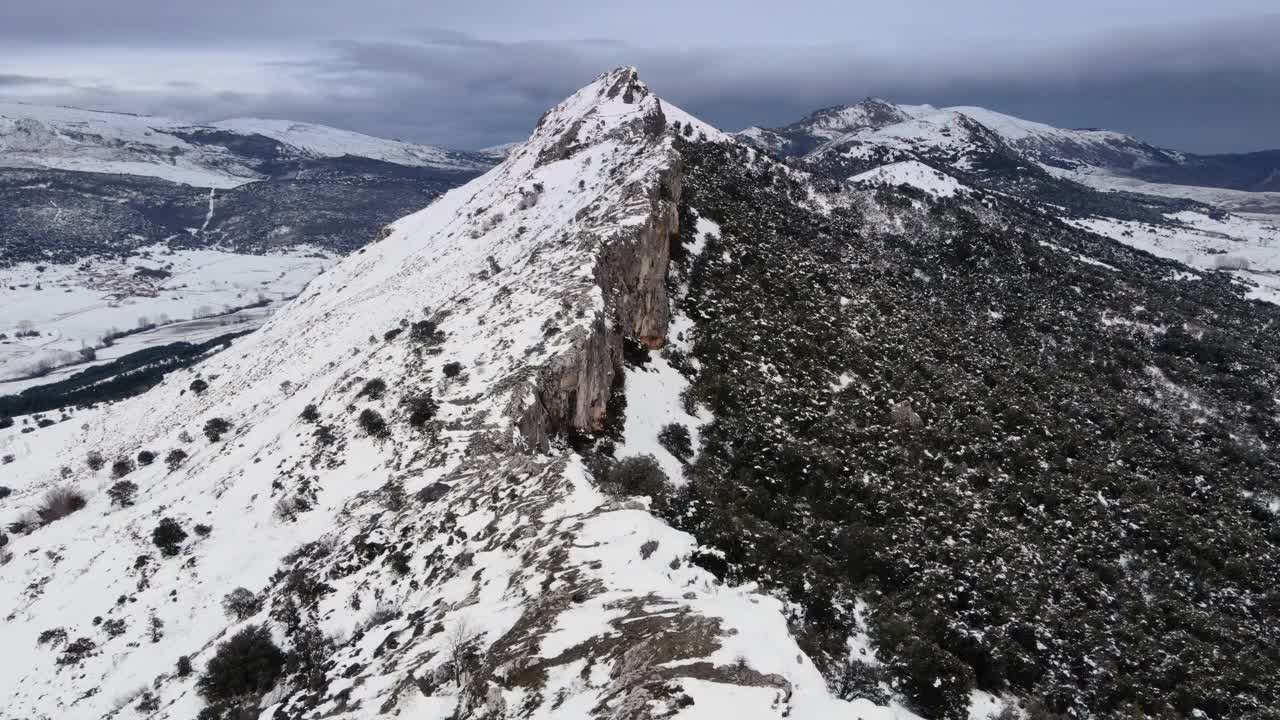 鸟瞰图的山覆盖在雪。高质量4k镜头视频素材