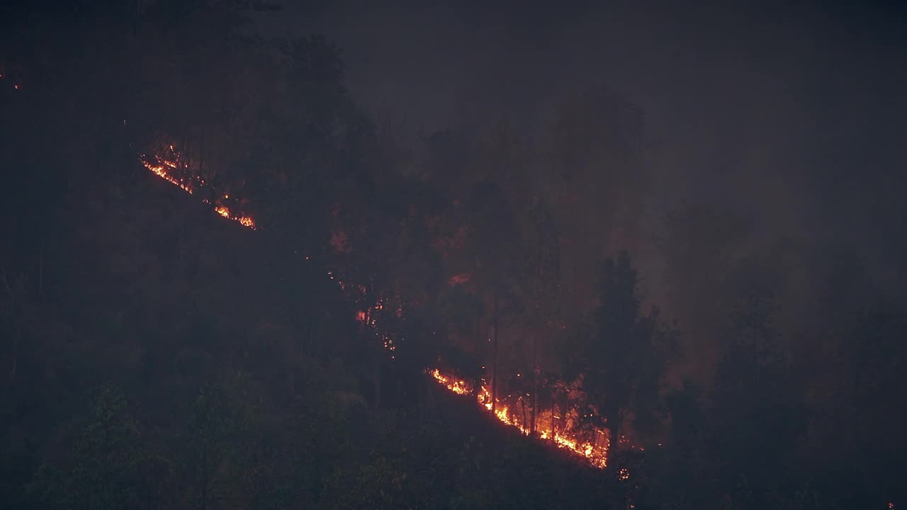 夜间山上发生野火视频素材