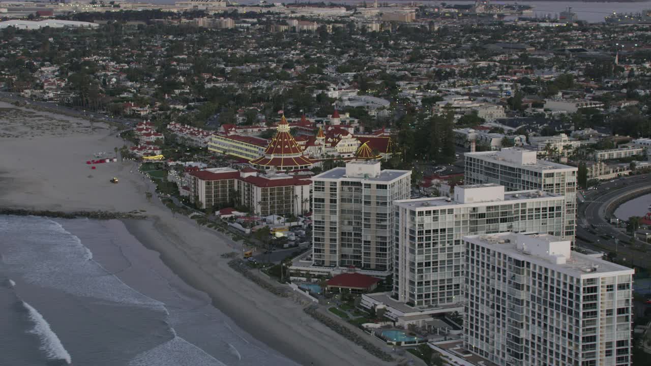 航空照明视图科罗纳多海滨酒店圣地亚哥视频素材