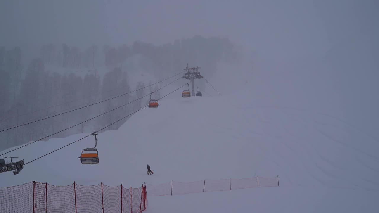 在俄罗斯红波利亚纳的Alpika滑雪度假村的滑雪小屋的时光流逝视频素材