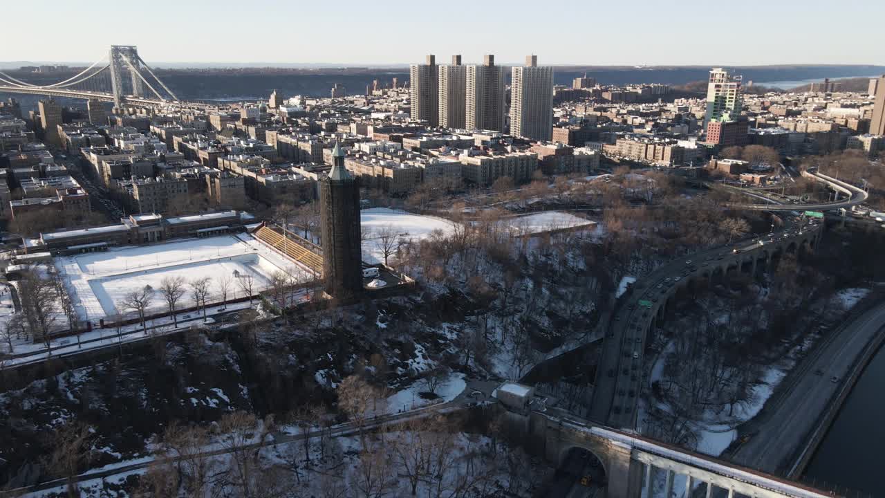 鸟瞰华盛顿高地和乔治华盛顿大桥视频素材