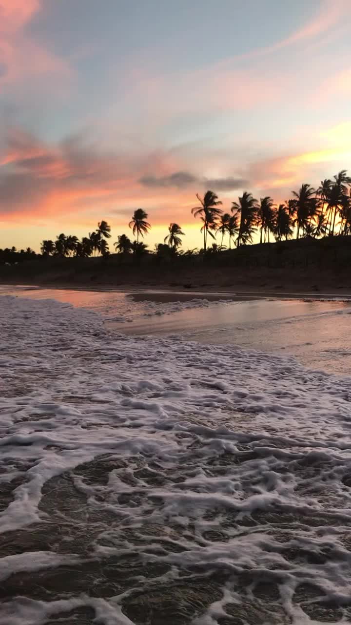 热带海滩日落和海浪视频素材