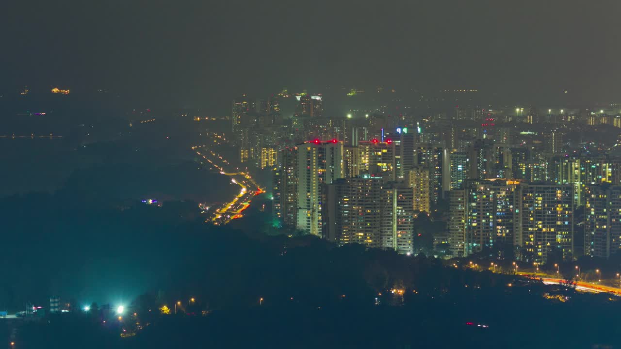 新加坡夜光城市景观空中全景图，4k时间间隔视频素材