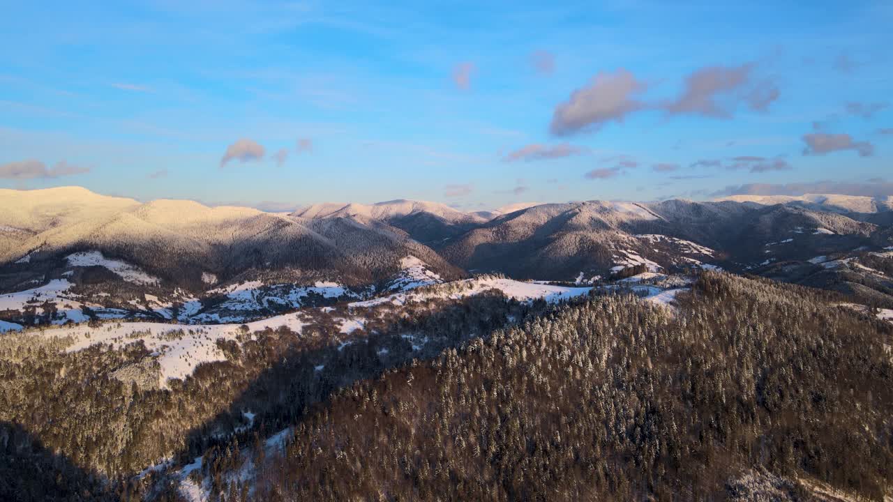 无人机拍摄的白雪覆盖的乌克兰喀尔巴阡山脉视频素材