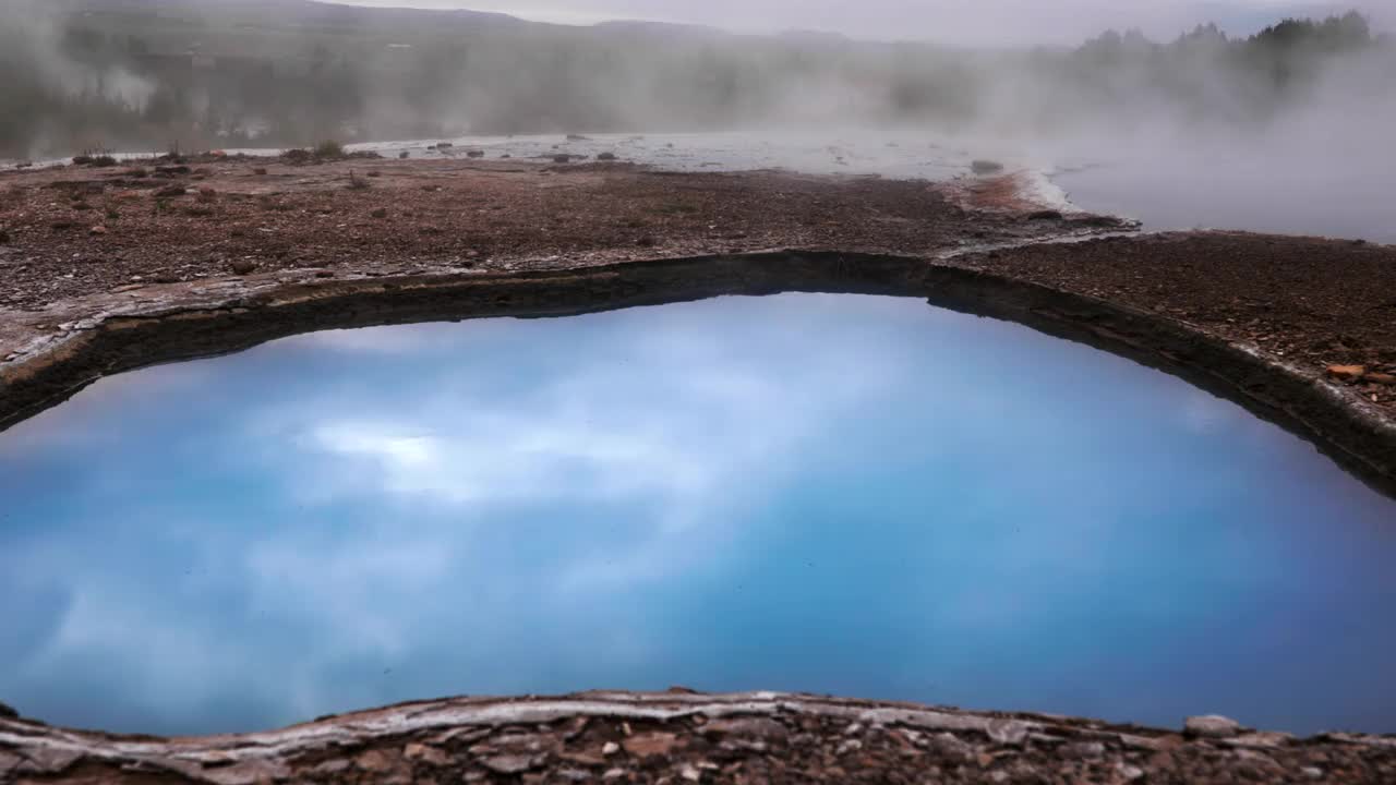 蓝热泉水，冰岛地热区，火山系统视频下载