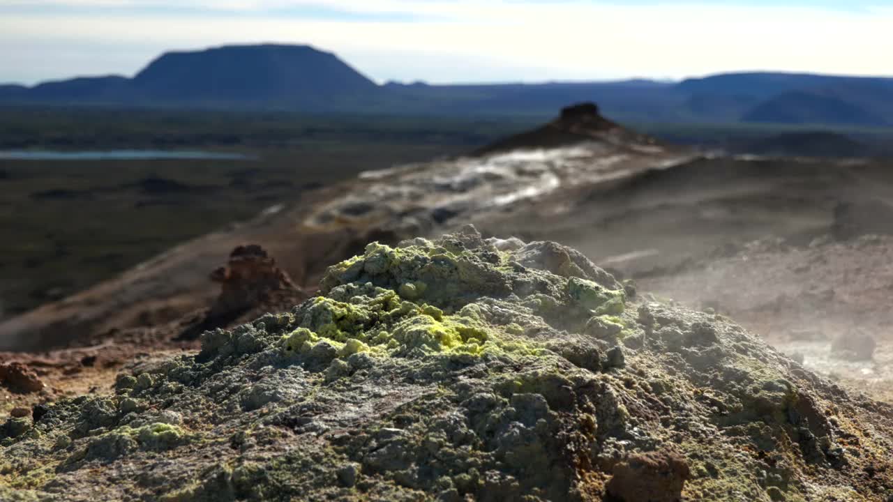 冰岛地热区，火山系统，硫磺，喷气口，Hverir视频下载