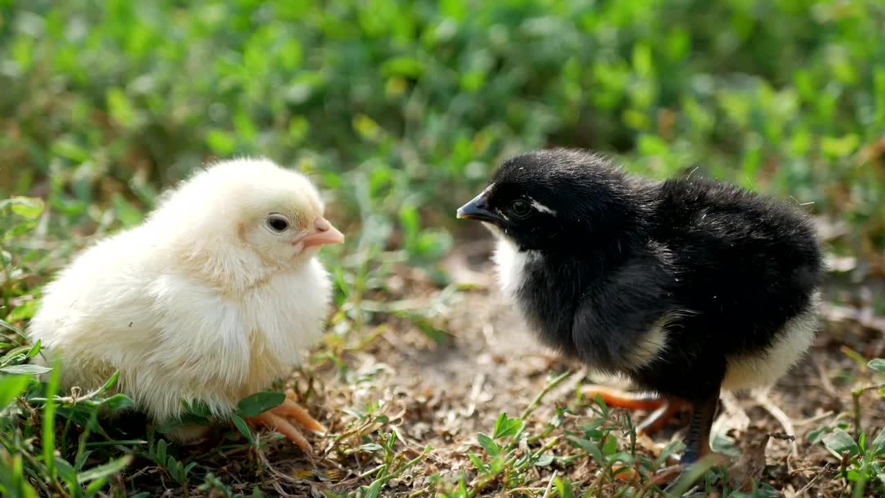 草地上有小鸡和鸡蛋，4k视频视频素材