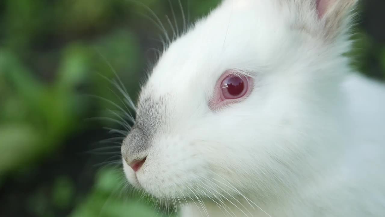 小白兔在绿色的草地上，安静甜美的小白兔坐在绿色的草地上，可爱的小白兔视频素材