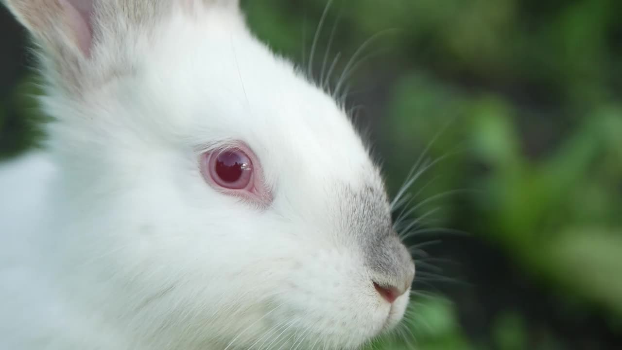 小白兔在绿草里，小白兔在吃草视频素材