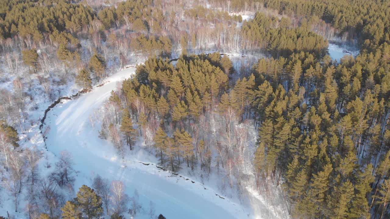 空中拍摄的美丽的冬季森林4k视频素材