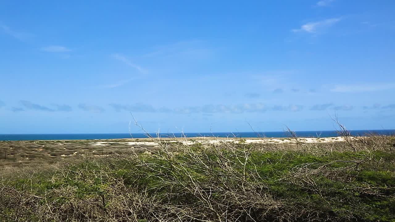 阿鲁巴的自然美景。北海岸。越野阿鲁巴岛。令人惊叹的石漠景观，碧海蓝天。视频素材