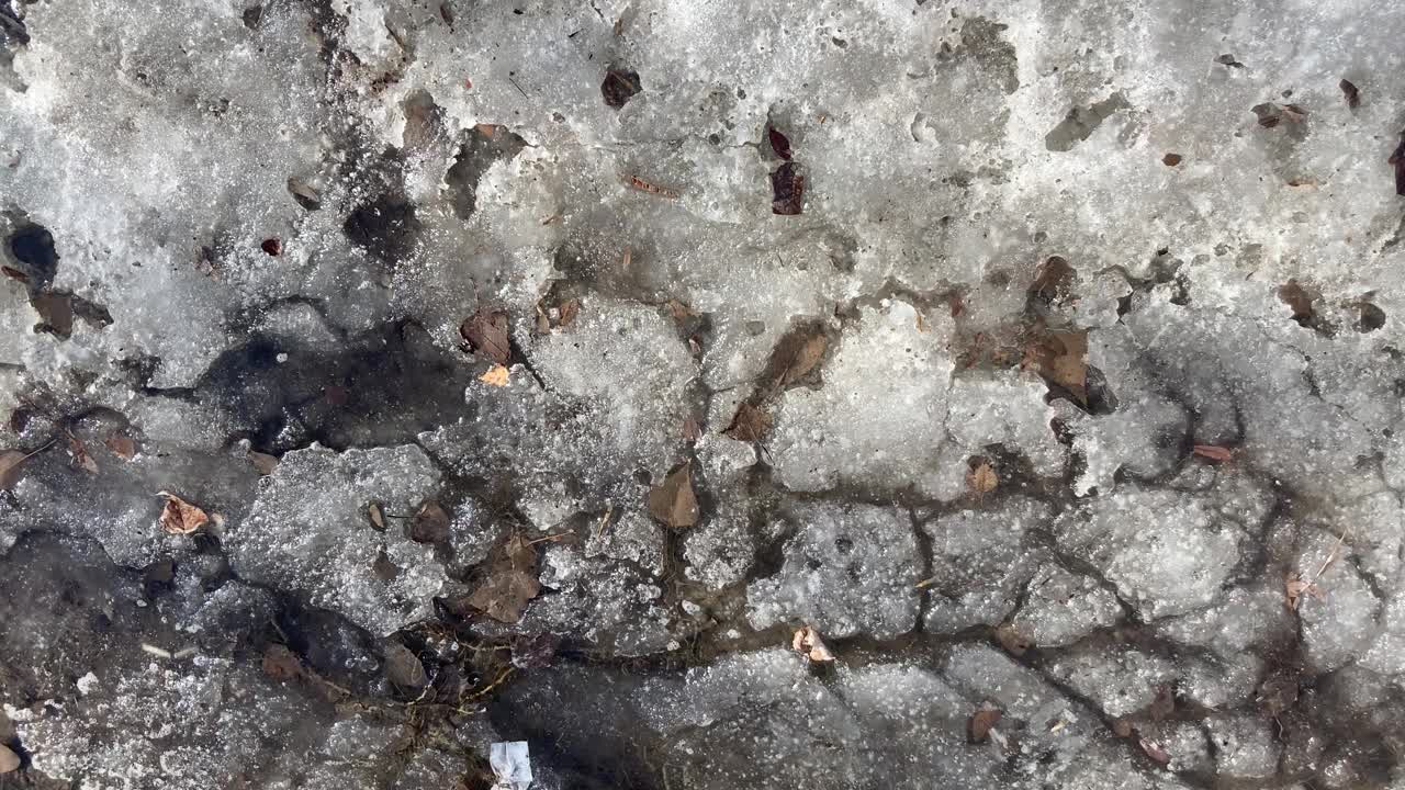 早春融化的雪。肮脏和泥泞天气的概念视频素材