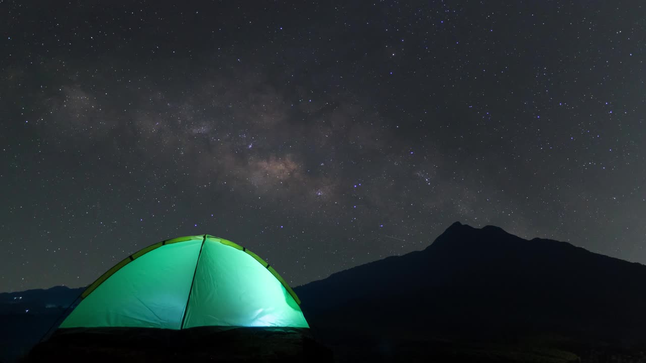 时间流逝的视频。夜空，银河和黑暗的天空，星空的循环。在山视频素材