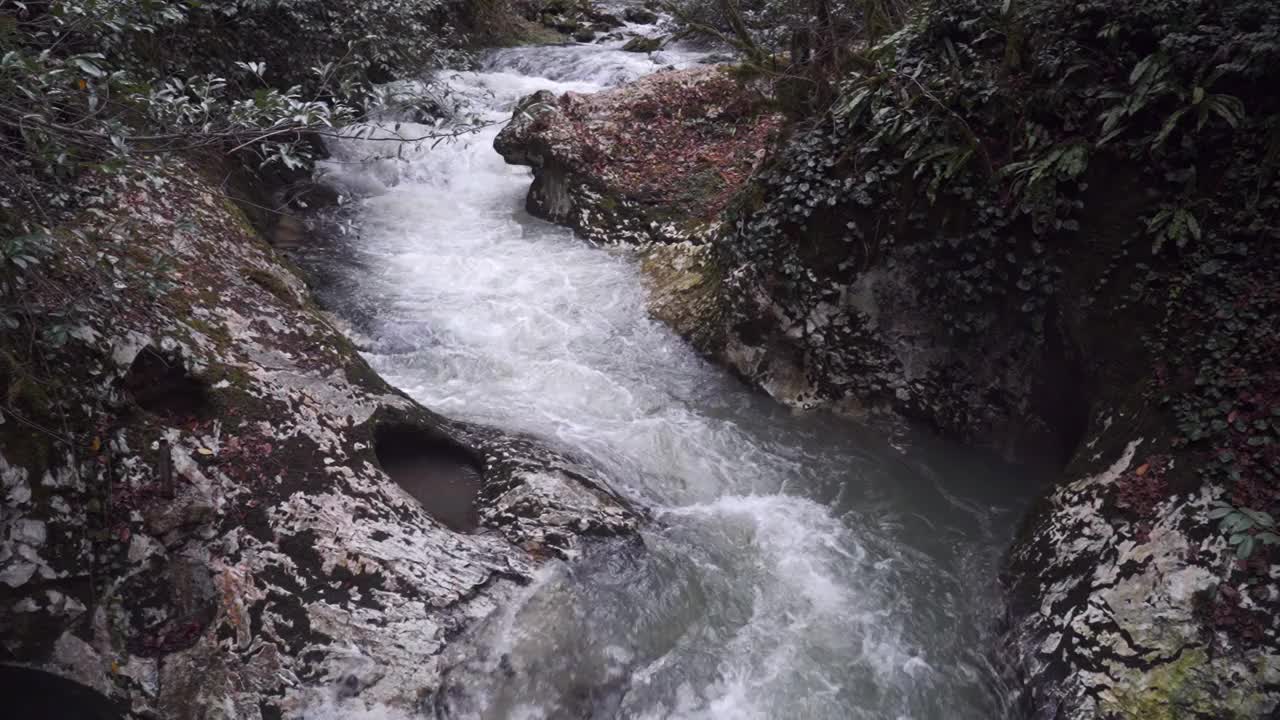 林间流水。山河在岩石间流动视频下载