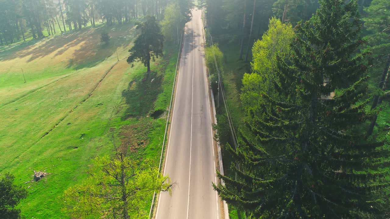 山路，空中森林景观4k视频。视频素材