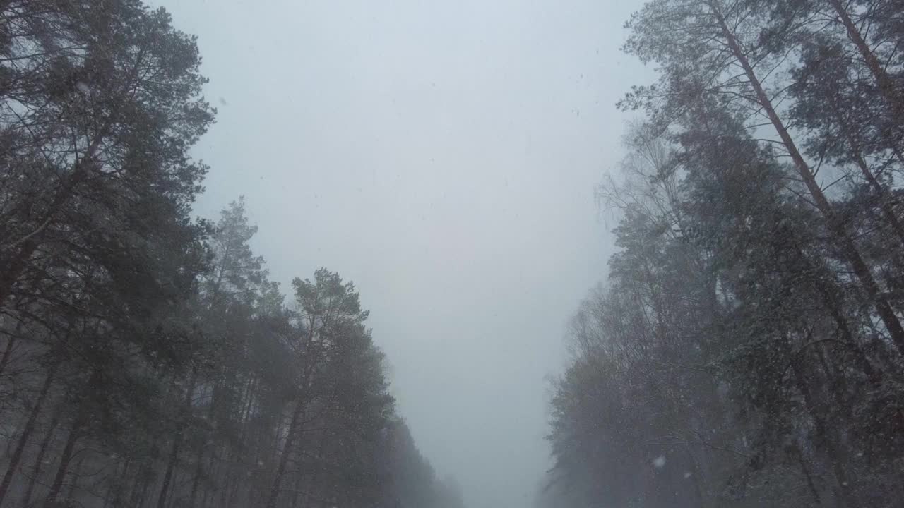 在下雪的雪地上开车视频素材