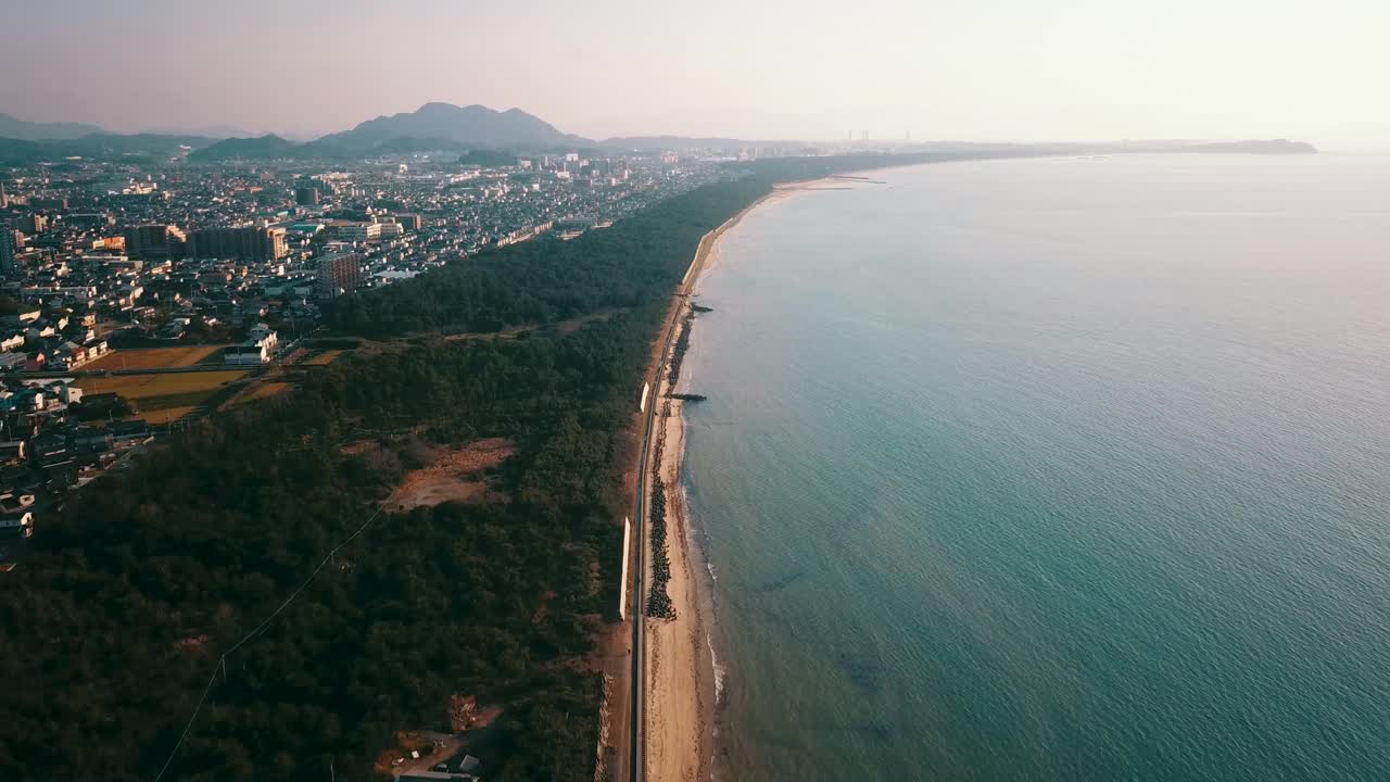 福冈县古贺市花见海滩海岸线视频下载