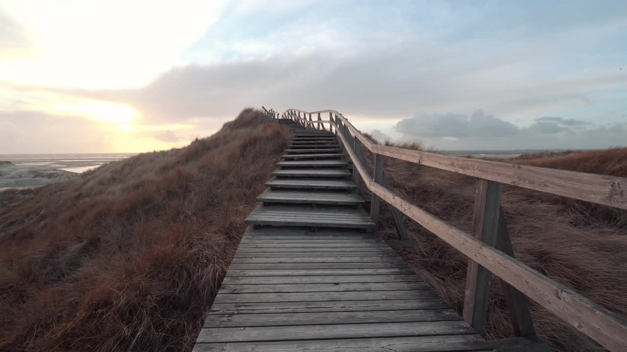 穿过沙丘的木板路视频素材