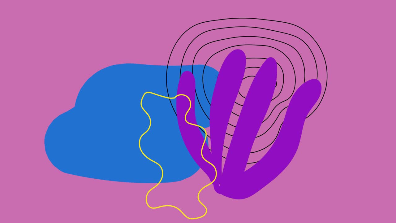 充满活力的紫色和蓝色抽象形状移动在粉红色的背景动画视频素材
