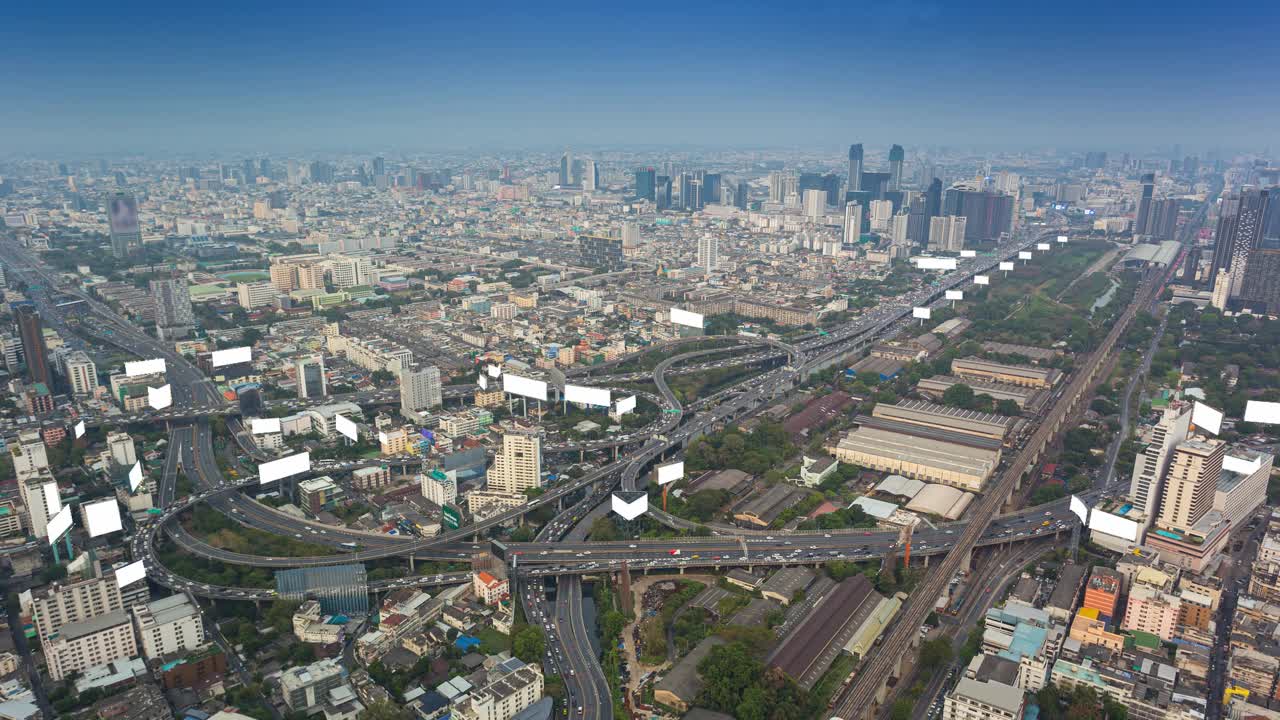 time lapse鸟瞰泰国曼谷高速公路和轻轨交通的美丽地标，日落时间后的商业工作区域或经济中心曼谷，泰国，亚洲视频下载