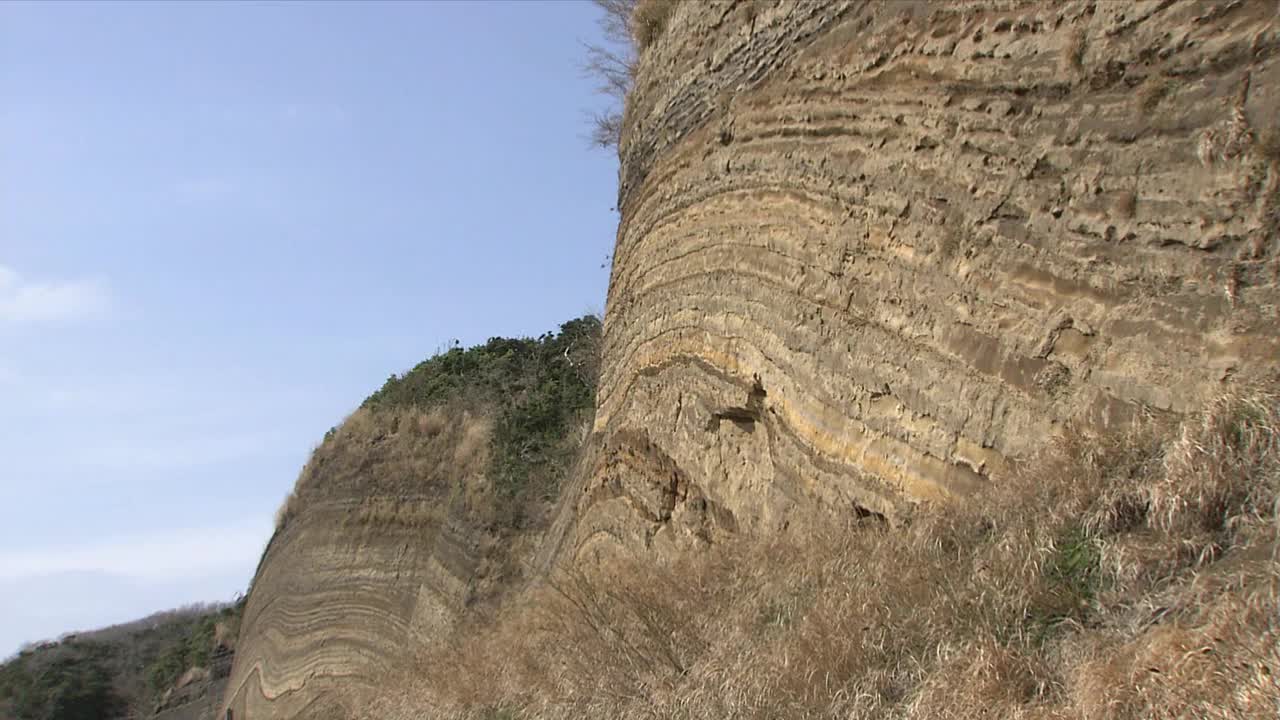 日本伊豆大岛大地层剖面视频素材