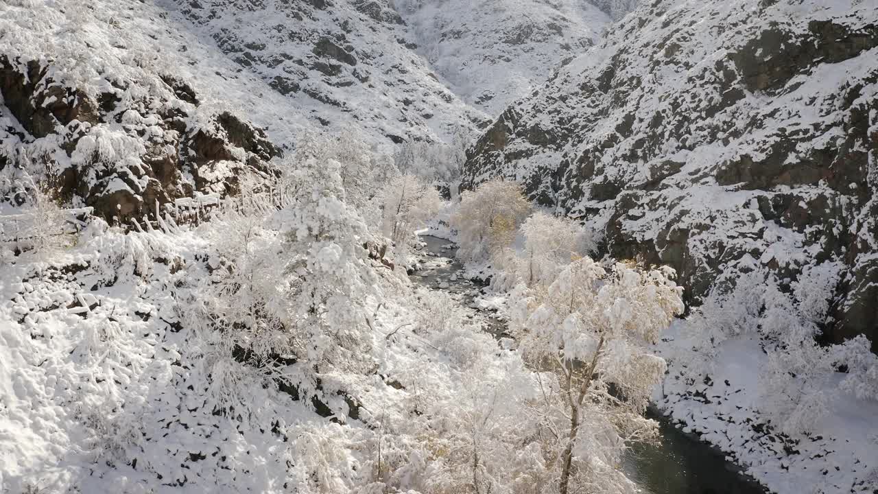 空中拍摄的美丽的冬季风景视频素材