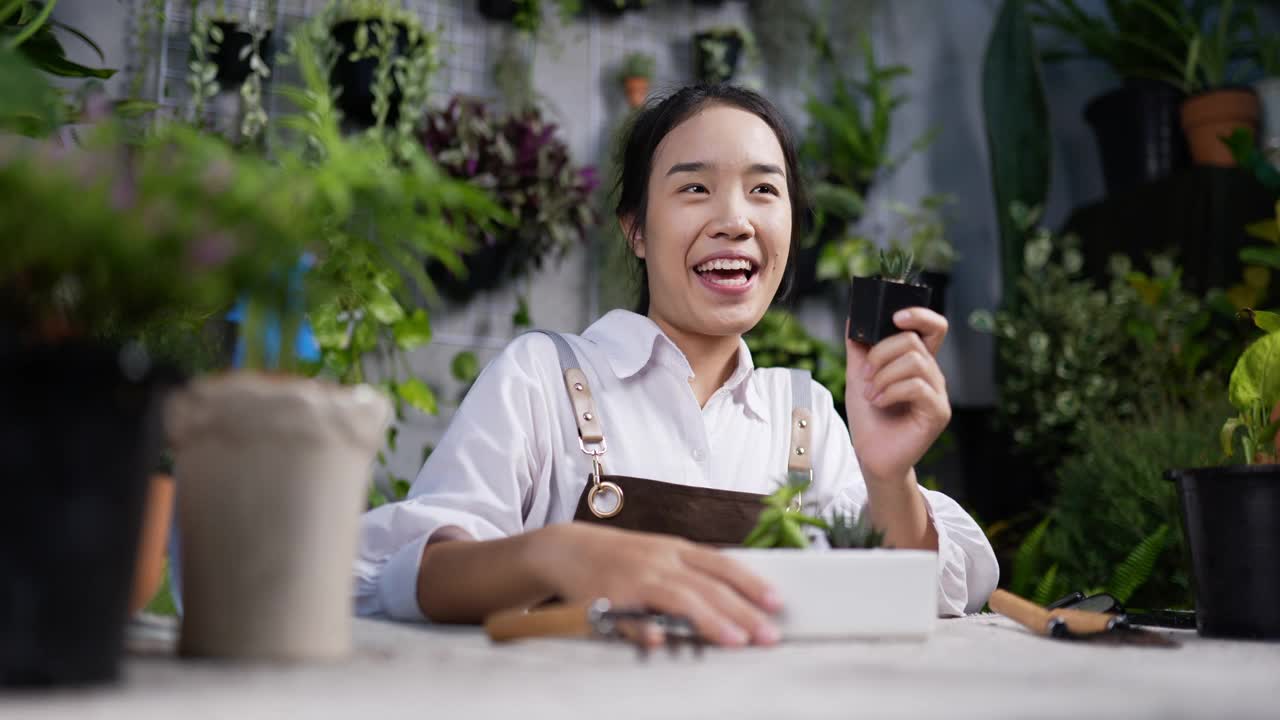 女人在网上卖植物视频素材