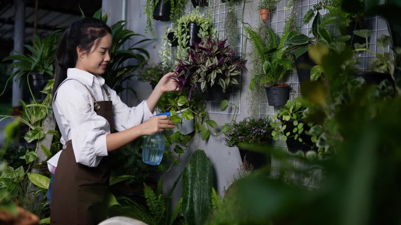 手持的妇女喷水种植视频素材