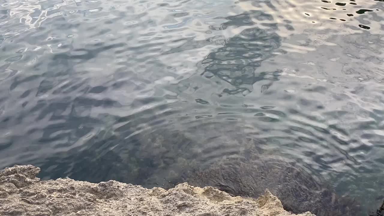 海水靠岩石。海景。神秘的海洞洞。在夏天的傍晚，水面的景色令人心旷神怡。视频素材