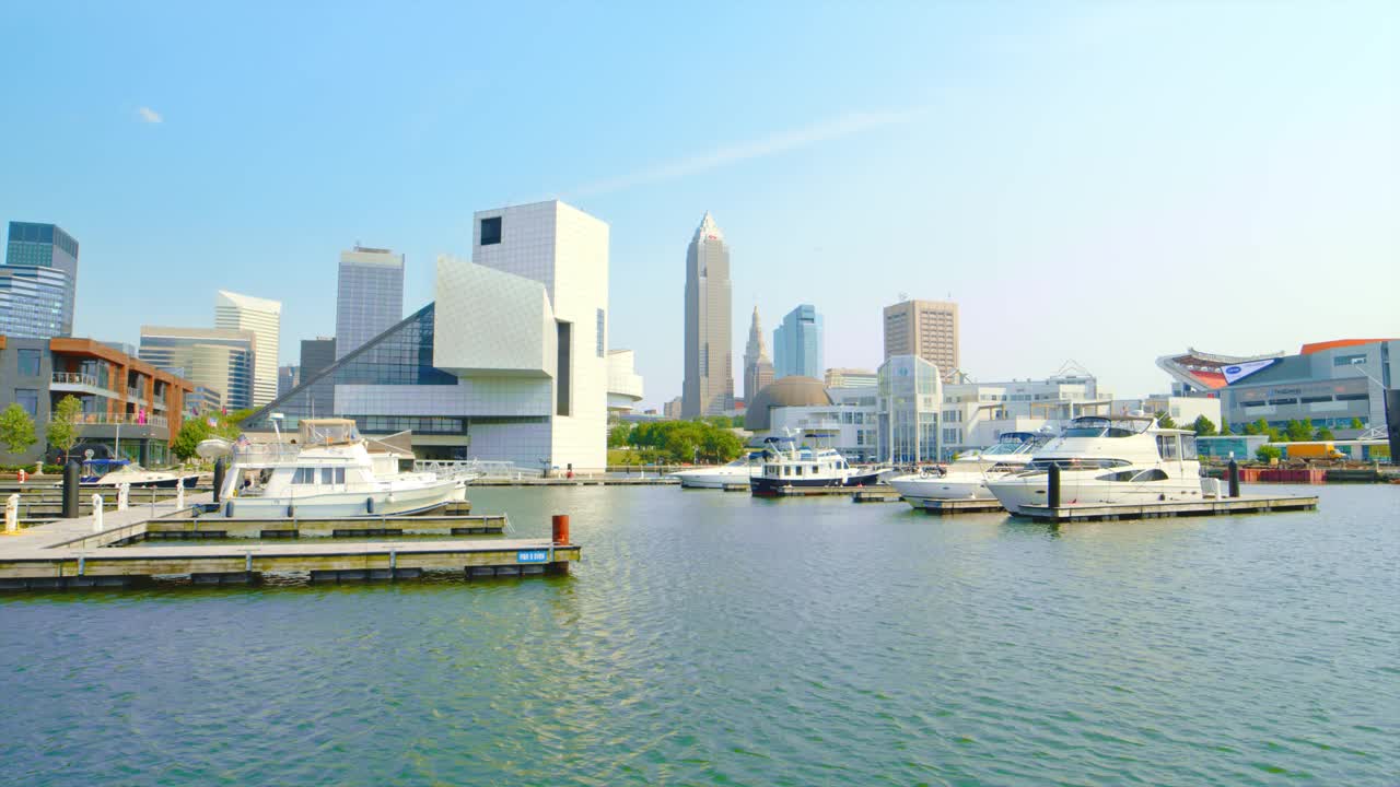 来自Voinovich Park的Cleveland Ohio Skyline报道视频素材