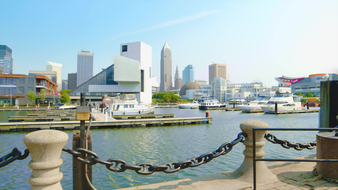 来自Voinovich Park的Cleveland Ohio Skyline报道视频素材