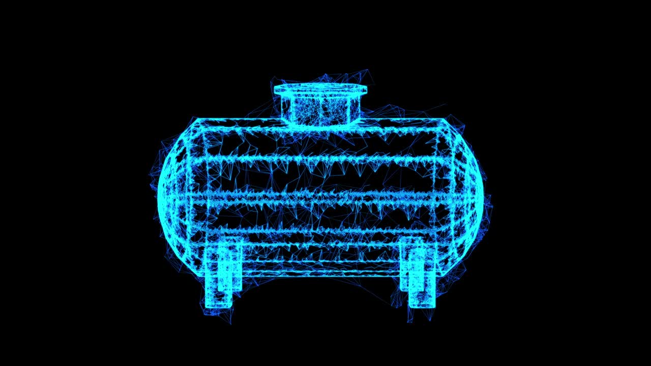 用于存放易燃物品和石油的油罐。线框低多边形网格技术视频素材