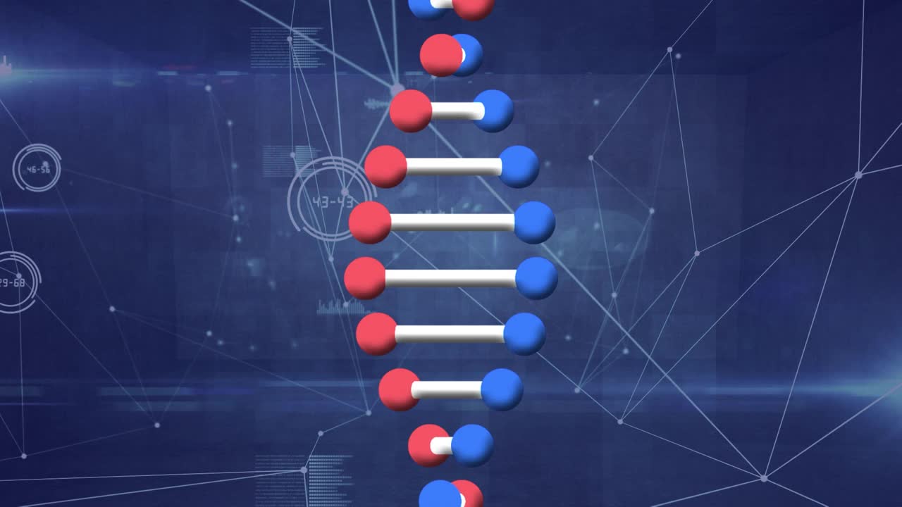 dna链在连接网络上旋转的动画视频素材