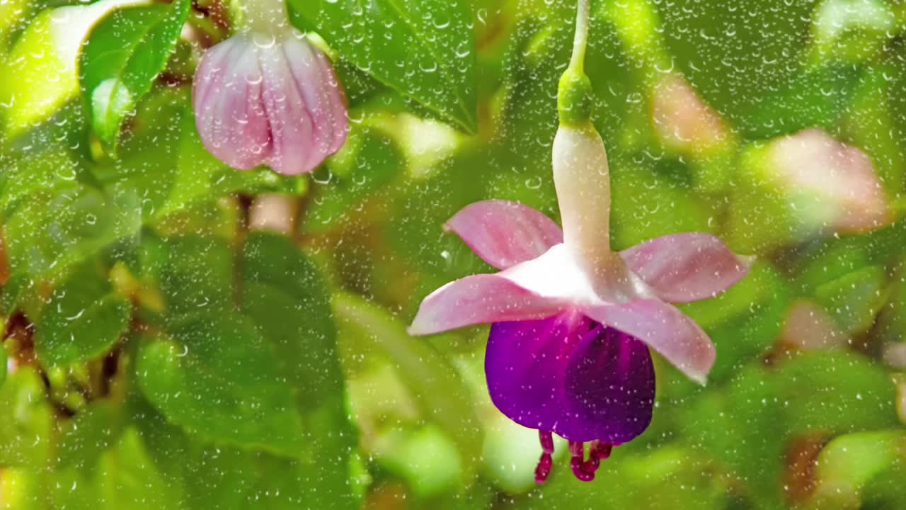 盆中紫红色花朵，绿叶视频素材