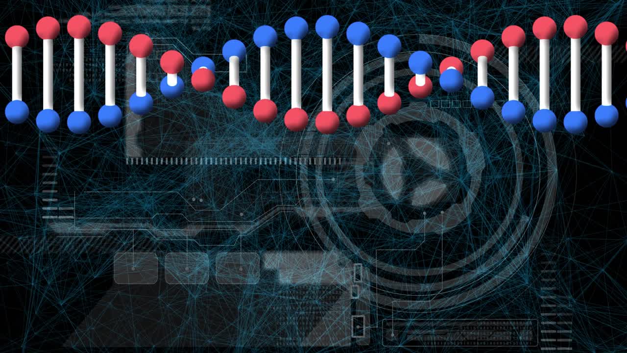 dna链动画，范围扫描与网络连接视频素材